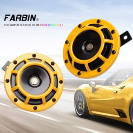 FARBIN Car Horn Loud 12V High Tone/Low Tone Horn Super Loud Train Horn for Car Truck Metal Twin Horns Kit with Protective Grill (yellow)