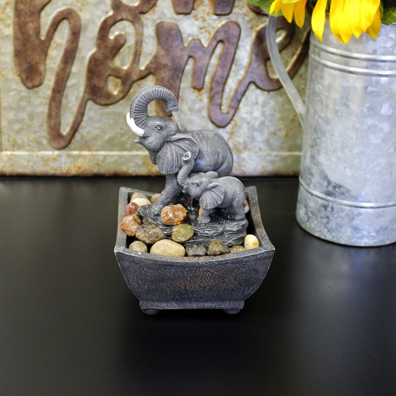Nature's Mark 7.5" Playing Elephant & Baby Elephant Tabletop Water