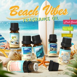 Beach Fragrance Oils Set, ARVIDSSON Summer Essential Oils for Diffuser - Beachy Breeze, Ocean Air, Pina Colada, Pink Sand, Sea Salt, Island Time, Tropical Scented Oil