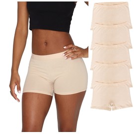 SEVIM Women's Comfortable Cotton Bike Yoga Boxer Brief Boyshort (XXX-Large, Beige(Pack of 5))