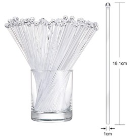 100 Pieces Swizzle Sticks Ball Head Stirrer Disposable Plastic Round Top Crystal Bar Swizzle Sticks Cocktail Coffee Drink Stirrers for Party Wedding Supplies