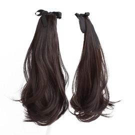 Remeehi Ponytail Wig, Set of 2, Twin Tails, Ribbon Type, Long Curl, Fluffy, Supernatural, Curly Hair Point Wig, Heat Resistant, Hair Extension, Extension, Cosplay, Festival, Cultural Festival, Party, Dark Brown, 11.8 inches (30 cm) & 2.2 oz (65 g)