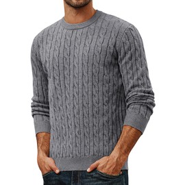 PJ PAUL JONES Mens Knit Sweater Cable Knit Fall Pullover Crew Neck Sweater for Men Dark Grey XL