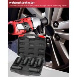 1/2’’ Drive Crank Bolt Socket Set, weighted socket set 6 Pack 17MM, 19MM, 21MM, 22MM, 24MM, 27MM, Harmonic Balancer Socket Set, 3 Times Momentum Power of Standard Impact Sockets
