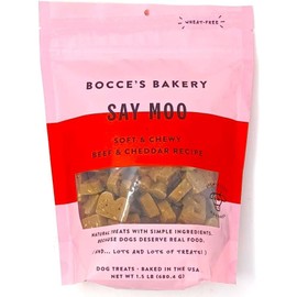 Say Moo Dog Treats. Bocces Bakery. Soft & Chewy Beef & Cheddar Recipe. 1.5 lb.