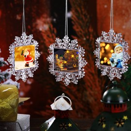 3 Pcs Christmas Snowflake Hanging Photo Frame Snowflake Ornaments Christmas Photo Ornaments Christmas Acrylic Snowflake Photo Ornaments Snowflake Photo Frame for Christmas Decorations (Classic)
