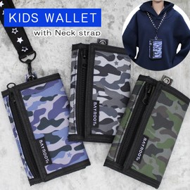 BayRoot] Wallet for kids boys juniors coin purse neck strap compact lightweight camouflage (Blue)