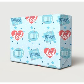 2 Sheets Father's Day Blue And Red Star Design Wrapping Paper Dad Daddy Giftwrap (PA)