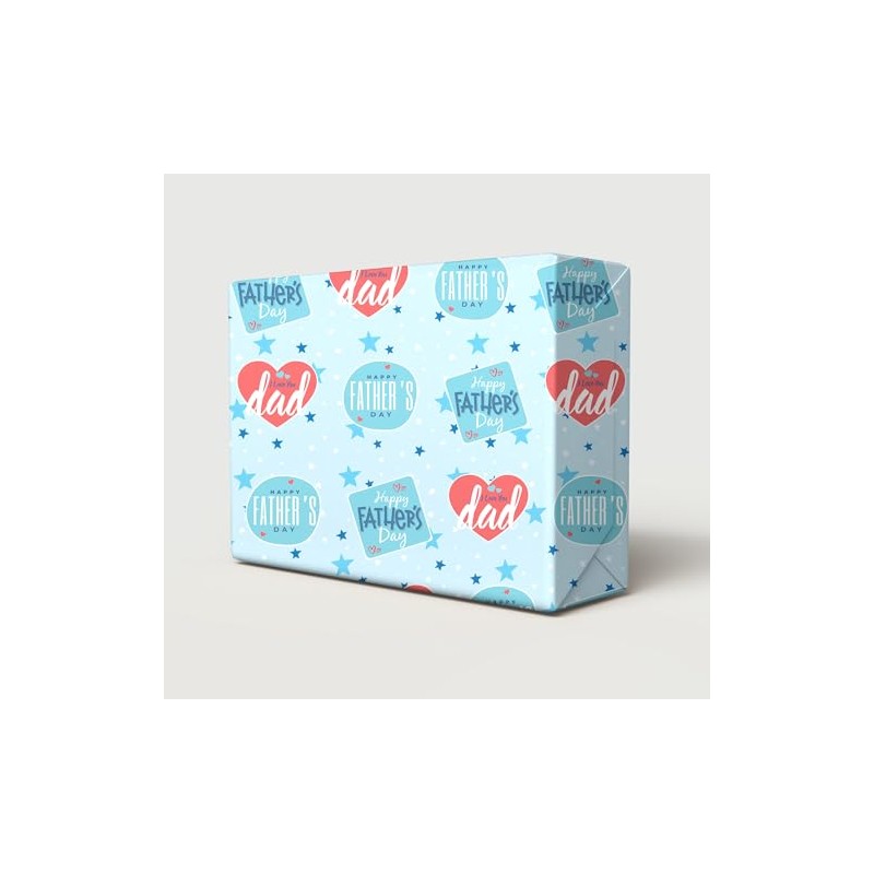 2 Sheets Father's Day Blue And Red Star Design Wrapping