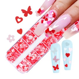 Pink Glitter Nail Art Sequins, 3D Glitters Flakes Decorations, Holographic Love Heart Flowers Butterfly Nail Art Designs for Women Girls Manicure DIY Resin Nail Art Tips, Confetti Nails Supplies Kit