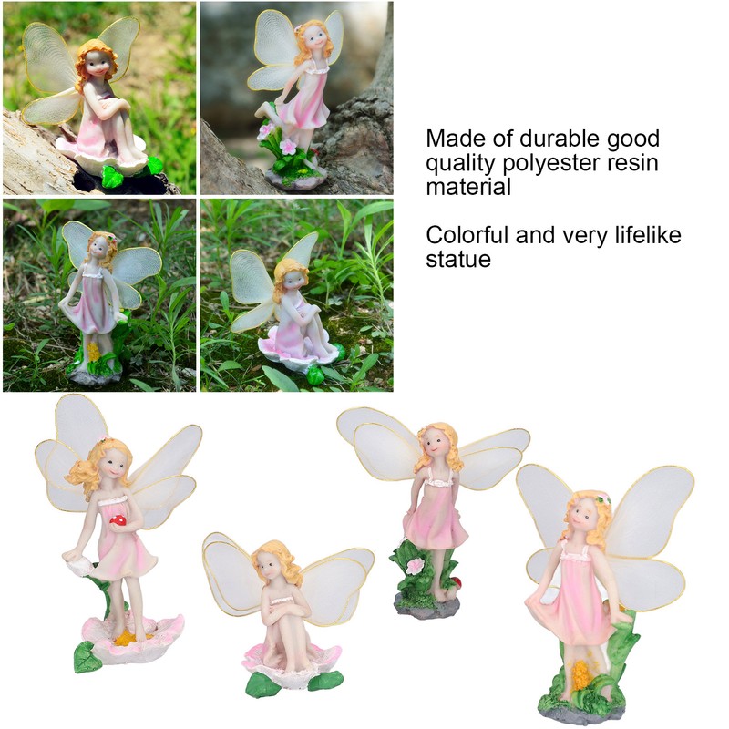 4Pcs Flower Fairies Figurines Statue Garden Home Ornament Resin Model