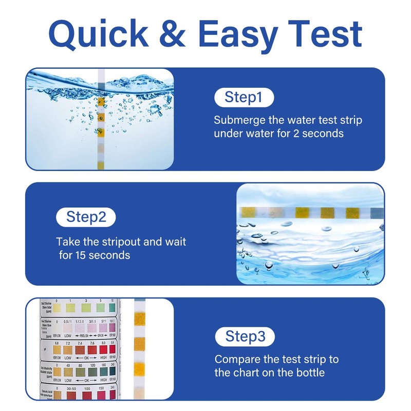 100 Pcs Hot Tub PH Test Strips,3 in 1 Water