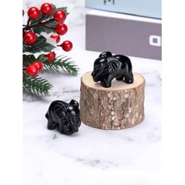 Jovivi Obsidian Crystal Elephant Gifts for Women Elephant Ornament Black Healing Crystal Gifts for Women Feng Shui Decor for Home Room Desk Accessories,1.5"