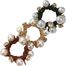 Healvian 3pcs Pearl Headband Girls Hair Accessories Black Hair Ties Ponytail Holder