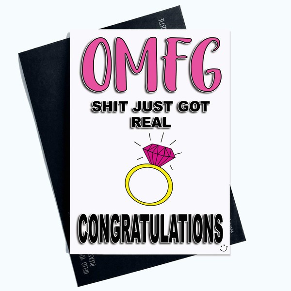 Funny Engagement Cards OMFG Shit Just Got Real Cards Wedding Cards Bride to Be Hen Party Bridal Shower Bride to Be Rude Wedding Gifts PC666