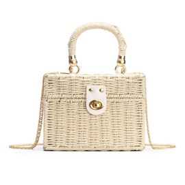 HuiYStar Handwoven Rattan Bag for Women - Basket Woven Square Shoulder Bag Vintage Basket Bag Summer Beach Bag Handbag, beige