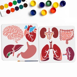 MAYJOYDIY 8 Styles Internal Organs Stencil 11.8×11.8inch Heart Brain Stencils with Painting Brush Reusable Stomach Lungs Intestines Body Organs Template for Wood Canvas Paper Fabric Wall