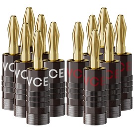 VCELINK Banana Plugs, Speaker Wire Connectors, 4mm 24K Gold Plated Dual-Screw Type for 12-18 AWG Wire, Wall Plate, Audio/Video Receiver, Sound Systems, and Home Theater(6 Pairs (12 pcs))