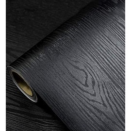 Black Wallpaper - Wood Peel and Stick Wallpaper – Black Wood Self-Adhesive & Removable Wall Paper for Countertop Furniture Kitchen Wall, Countertop Contact Paper, Easy to Clean, 17.7” × 118” Vinyl