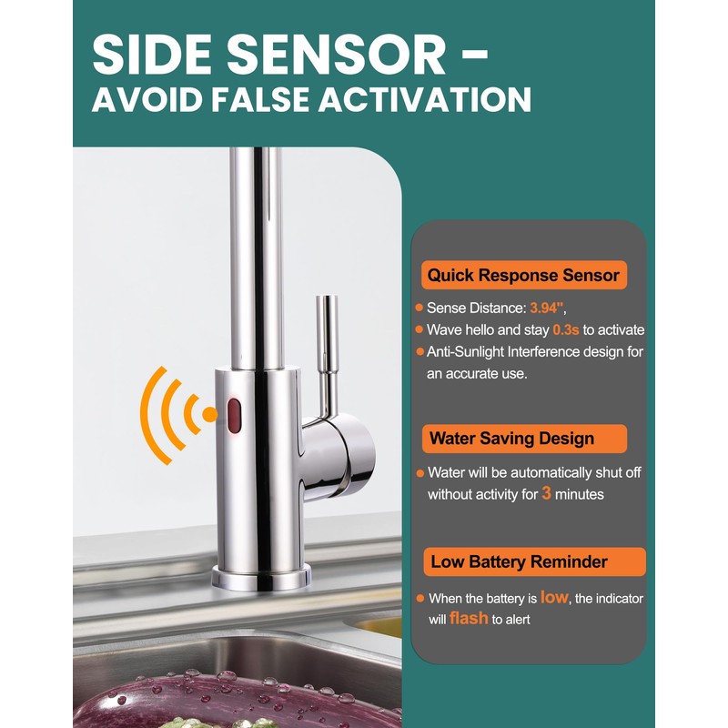 Touchless Kitchen Faucet Stainless Steel: WOWOW Smart Motion Sensor Kitchen