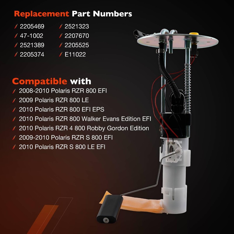 47-1019 Electric Fuel Pump Assembly Compatible with 2008–2010 Polaris RZR