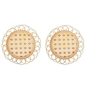 Boho Style, Woven Bamboo Rattan Coasters, Two Patterns, Holes for Drinks Coasters, Coffee Table, Home Decoration, Housewarming Gift (Big Hole 2PCS)
