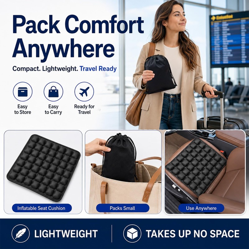 Airplane Seat Cushion, Inflatable Travel Cushion for Long Flights