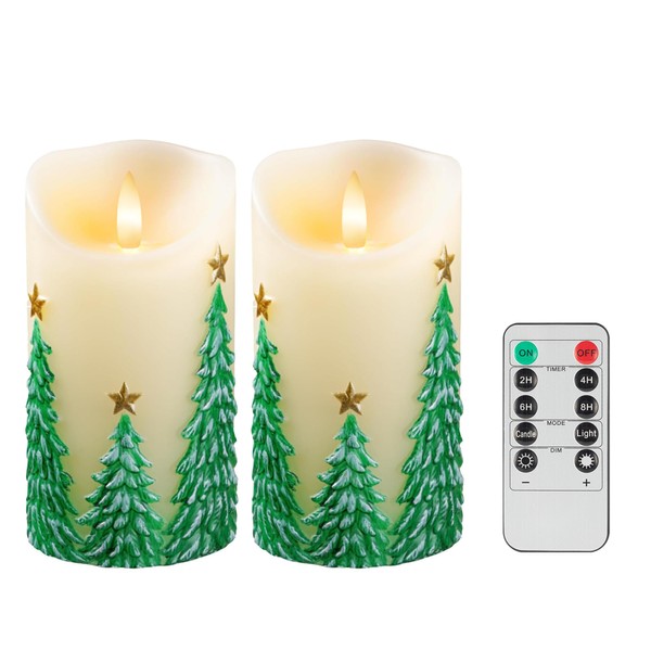 Christmas Tree Flameless Candle 3.14"x5.7", LED Pillar Candle with Star