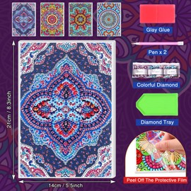 Mooliwe 4 Pcs Diamond Painting Notebook for Adults, Diamond Art Journal DIY Art Kits Sets A5 Leather Painting Sketchbook Back to School Supplies Gifts for Adults Beginners(Mandala Boho)