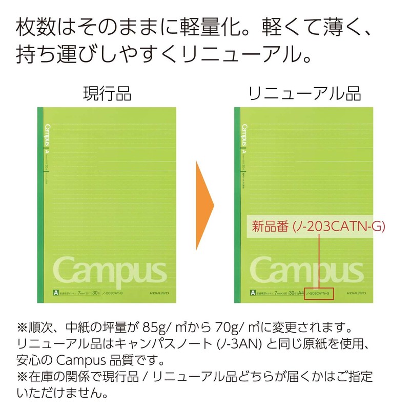 Kokuyo No-203CATN-G Campus Notebook, Dot Ruled, A4 Size, Green