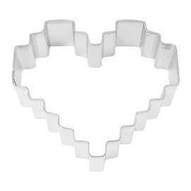 R&M Heart Pixelated 3" Tinplated Cookie Cutter, Silver