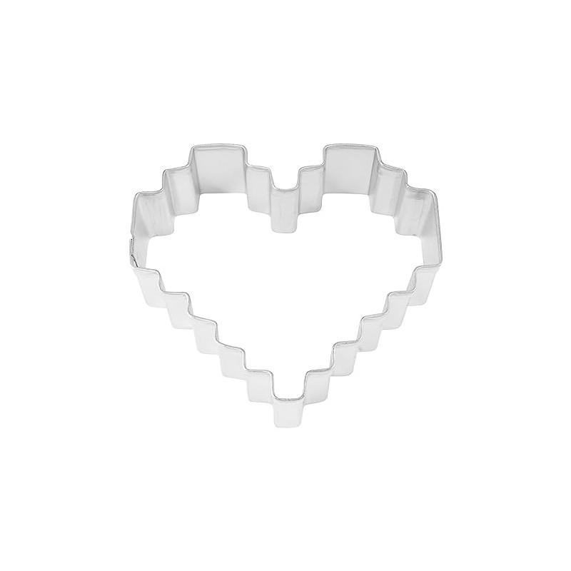 R&M Heart Pixelated 3" Tinplated Cookie Cutter, Silver