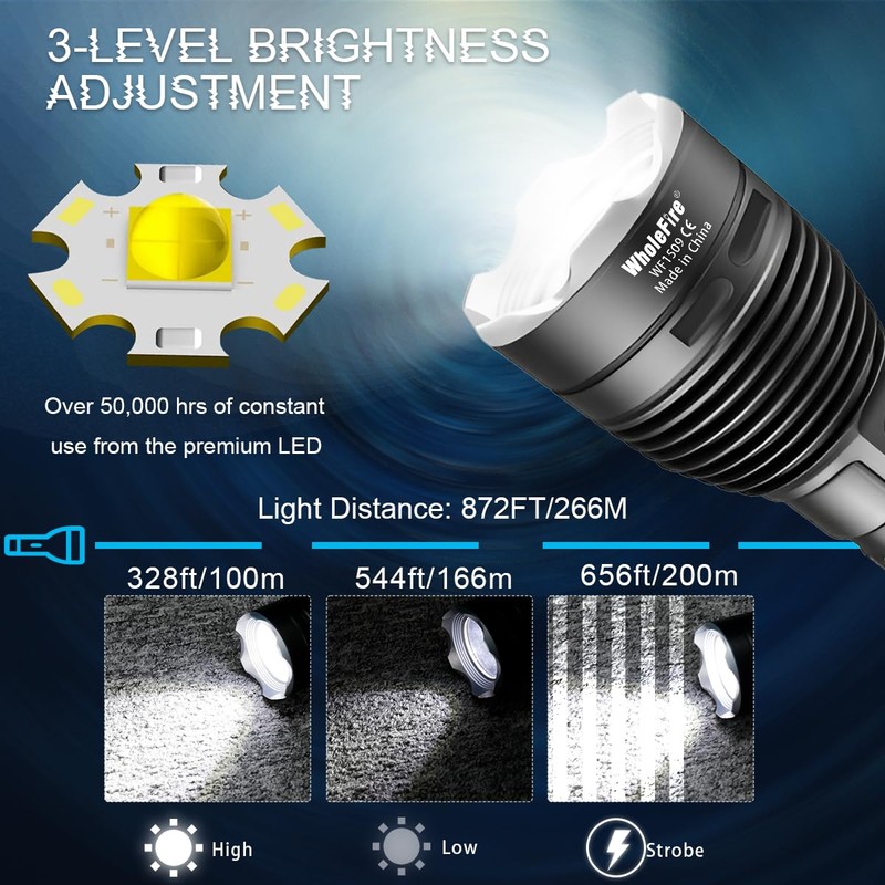 WholeFire Underwater Diving 2000 Lumens Scuba Diving Torch, LED Diving