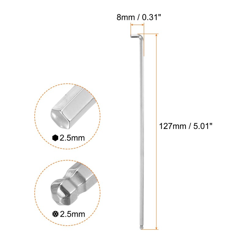 sourcing map Hex Key Wrench 2.5mm S2 Steel L-Shape Hexagon