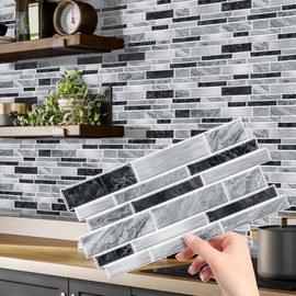 Marble Pattern Wall Sticker, 12/24/48pcs Self Adhesive Peel & Stick  Easy Installation Wall Decal, Waterproof & Oil-proof Wall Sticker for Kitchen Bathroom Home Office Dormitory:_Black & Gray_48pcs
