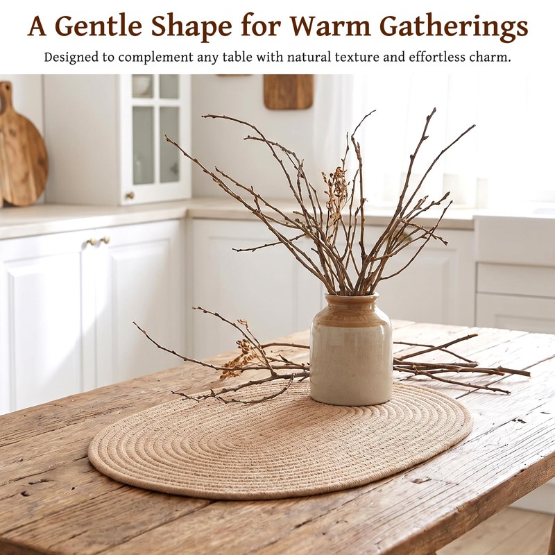 Oval Placemats Set of 8 Woven Farmhouse Kitchen Table Mats