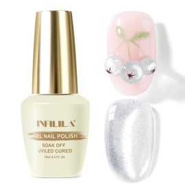 NXJ INFILILA 0.5 OZ Cat Eye Gel Polish, 15ML Holographic Glitter Shimmer Translucent Jelly Color Magnetic Silver Nail Polish for Nail Art Manicure Salon DIY at Home JB01