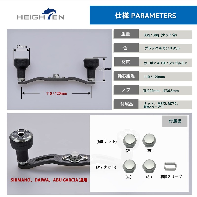 HEIGHTEN 4.7 inches/4.3 inches Reel Handle, Thickness 0.16 inches, 1.5K