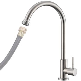 Cold Water Faucet Only – Brushed Nickel Stainless Steel Single Hole Faucets High Arc Utility Sink Faucet for Laundry, Outdoor, 3/4'' Thread End Garden Hose Adapter