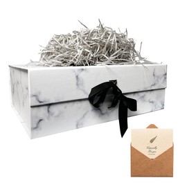 Marble Gift Box, 33x26x11cm Gift Box Large with Magnetic Lids and Silk Ribbon Specially Designed for Valentines Day, Presents Birthdays, Holidays, Anniversaries Gift Packaging