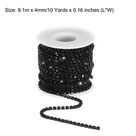 sourcing map 10 Yard 4mm Crystal Rhinestone Diamond Close Chain Trim Trimming Claw Cup Chain for Sewing, Crafts, DIY Jewelry Wedding Decorations Black