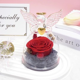 Sunia Mother's Day Gift, Eternal Rose in Angel Figure Mum Gift, Eternal Flower in Angel Glass Dome, Real Red Roses, Mother Gift, Mother's Day Gifts for Mum, Birthday Gift for Women
