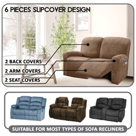 ULTICOR Reclining Love Seat Slipcover, 48" - 65" L, 6-Piece Velvet Stretch Loveseat Reclining Sofa Covers, 2 seat Love seat Recliner Cover, Thick, Soft, Washable (Sand)