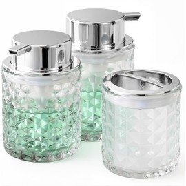 Garselay Dispensador de Jabon Espuma 3 Piezas 2 Dispensadores Reutilizables para Lquido y Locin y 1 Vaso de Cepillo de Dientes, Diseo Moderno para Bao y Cocina