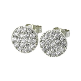 apop nyc 925 Sterling Silver Pave CZ Stone Coin Stud Earrings 8mm [Jewelry] (sterling-silver)