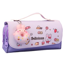 HAPVITAL Large Capacity Pencil Case, Pen Case, Cats, Girls, Elementary School Students, Children, Pink, Stationery Animation Pattern, Stationery, Pencils, Storage, 3D Design, Animal, Pen Case, School