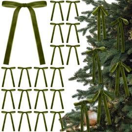 Glitinsel 24 Pcs Velvet Christmas Bows for Christmas Tree Rustic Crafts Gift Bows Vintage Velvet Ribbon Bows for Xmas Home Outdoor Indoor