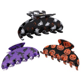 Halloween Hair Claw Clips for Women Cat Pumpkin Ghost Gift 3Pcs