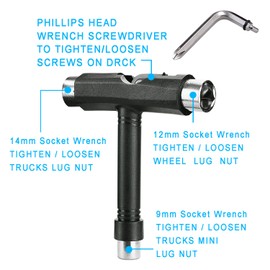 YOUSHARES T-Bone Skateboard Tool, Roller Skate Multi T Tool New,T-Type Tool Black for Skateboard