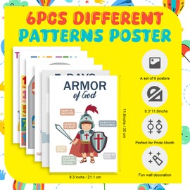 Honoson 6 Pcs Sunday School Posters Decorations, Christian Wall Decor for Classroom Wall, 8. 3 x 11. 8 Inches Books of the Bible Poster Fruits of the Spirit, 10 Commandments, Religion Deco